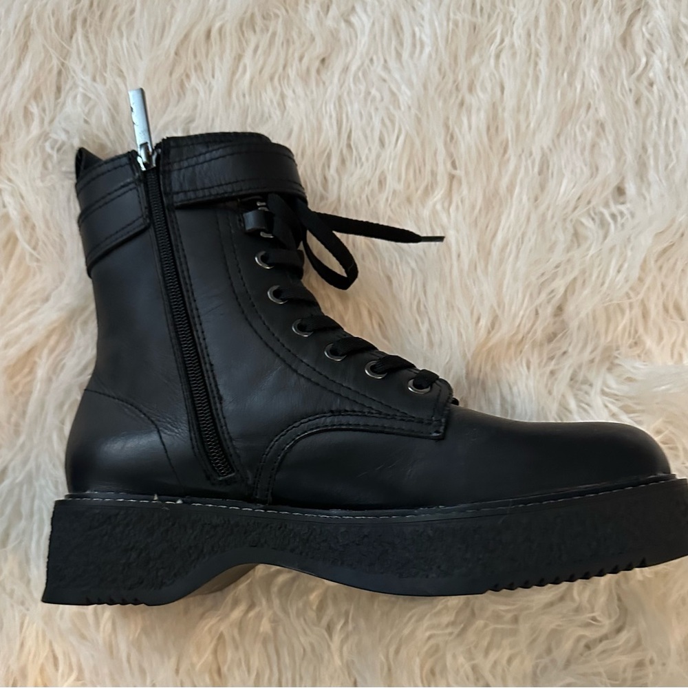 Zara Black Biker Combat Boots size 10 NWT - Picture 7 of 10